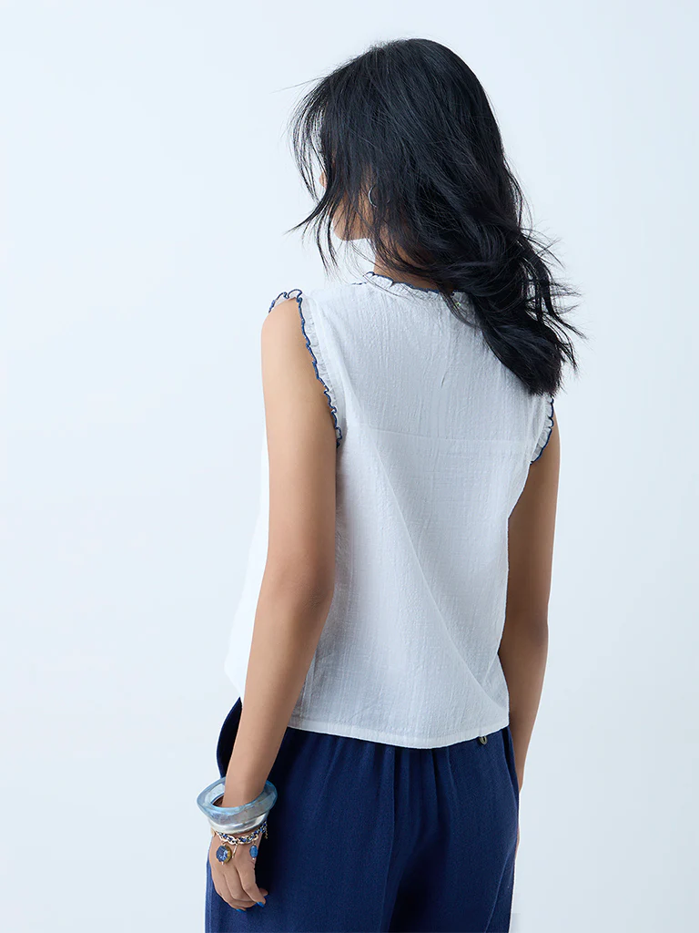 Bombay Paisley White Embroidered Cotton-Blend Top - Image 4