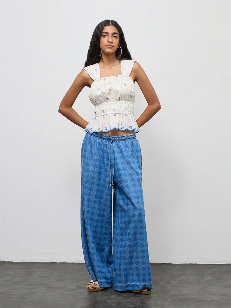 Bombay Paisley White Embroidered Cotton Top - Image 2