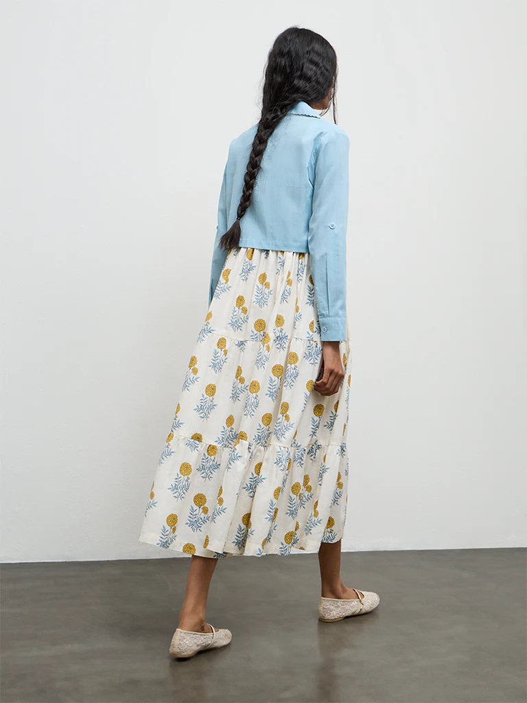 Bombay Paisley White Floral Cotton Tiered Dress With Jacket - Image 4