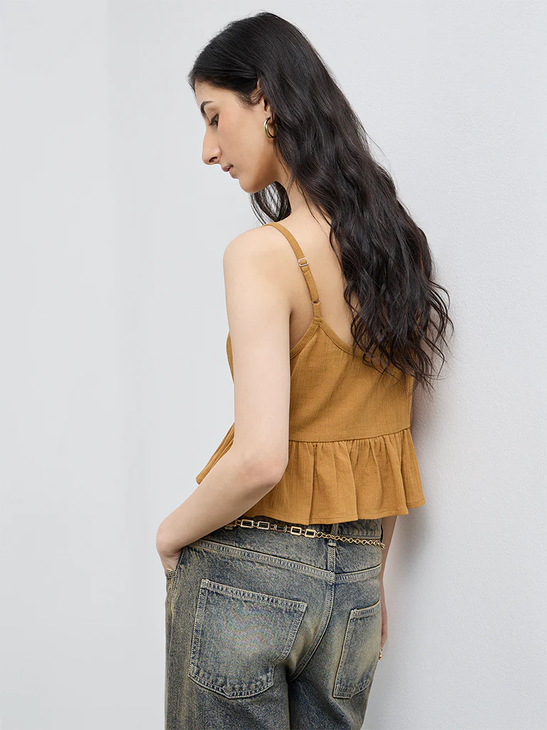 Bombay Paisley Yellow Cotton Peplum Top - Image 4