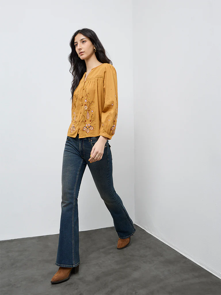 Bombay Paisley Yellow Embroidered Cotton Top - Image 2