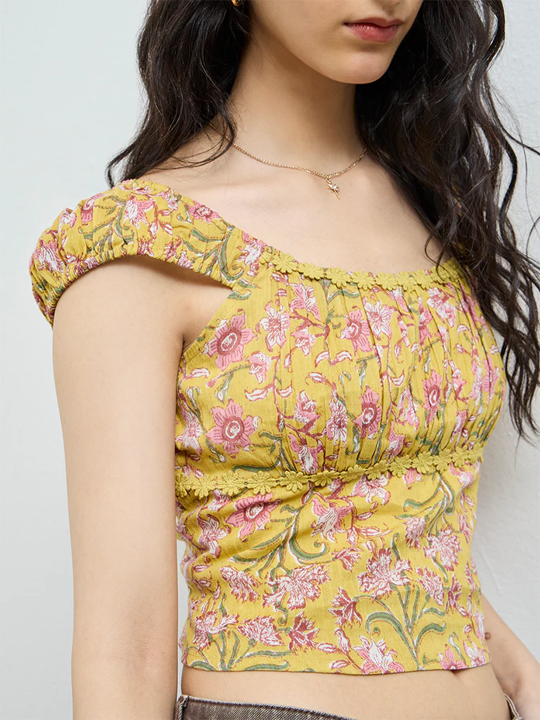 Bombay Paisley Yellow Floral Cotton Top - Image 3