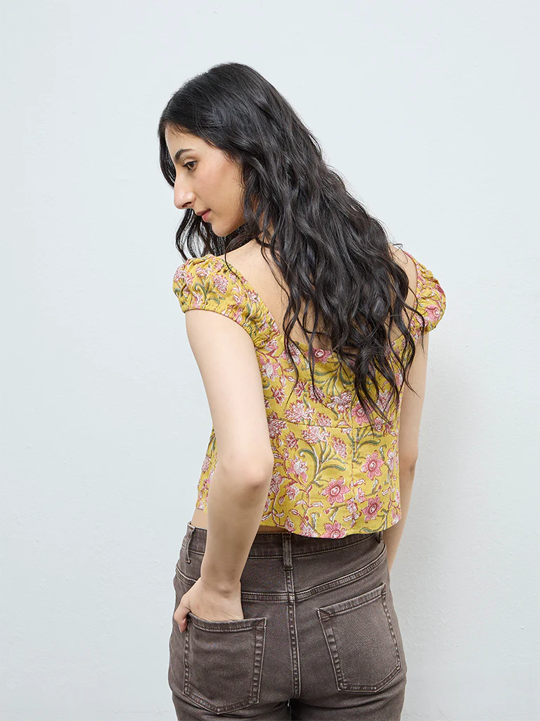Bombay Paisley Yellow Floral Cotton Top - Image 4