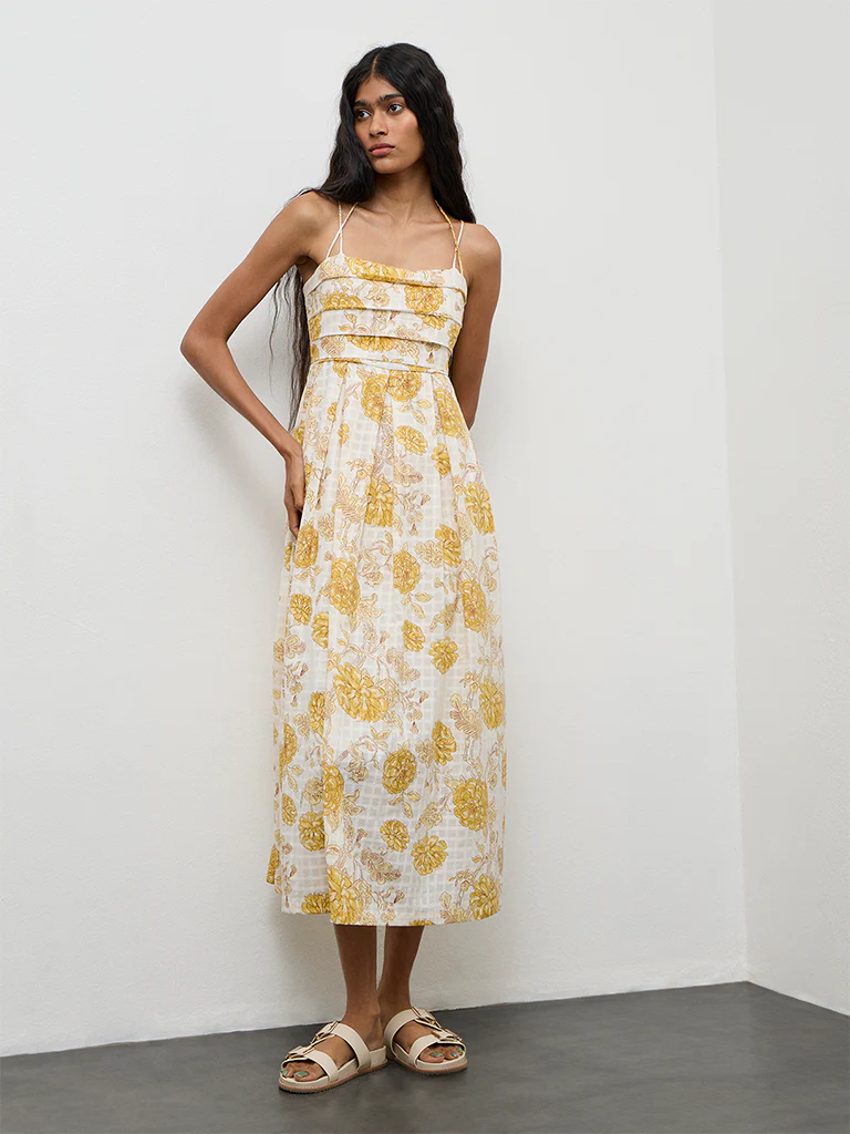 Bombay Paisley Yellow Printed Cotton A-Line Dress - Image 2