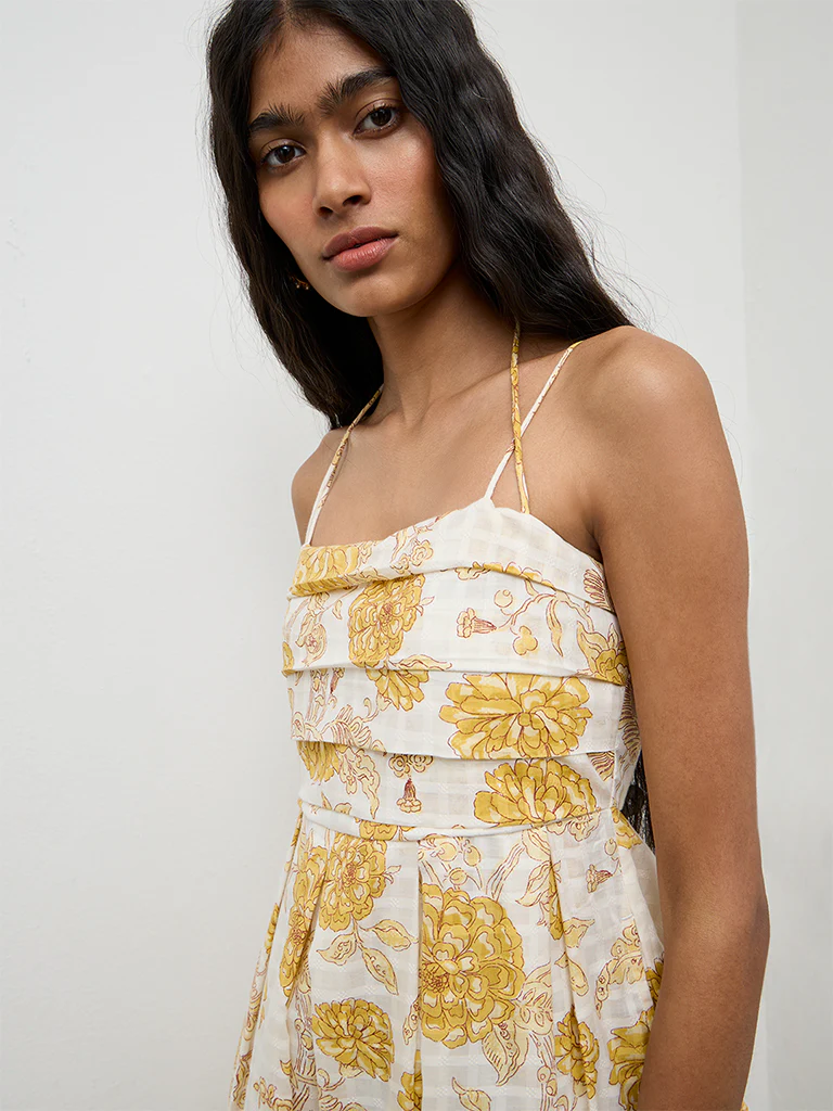 Bombay Paisley Yellow Printed Cotton A-Line Dress - Image 3