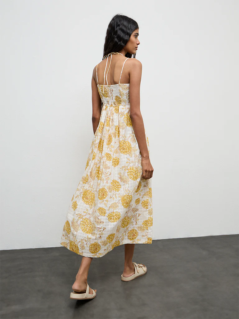 Bombay Paisley Yellow Printed Cotton A-Line Dress - Image 4