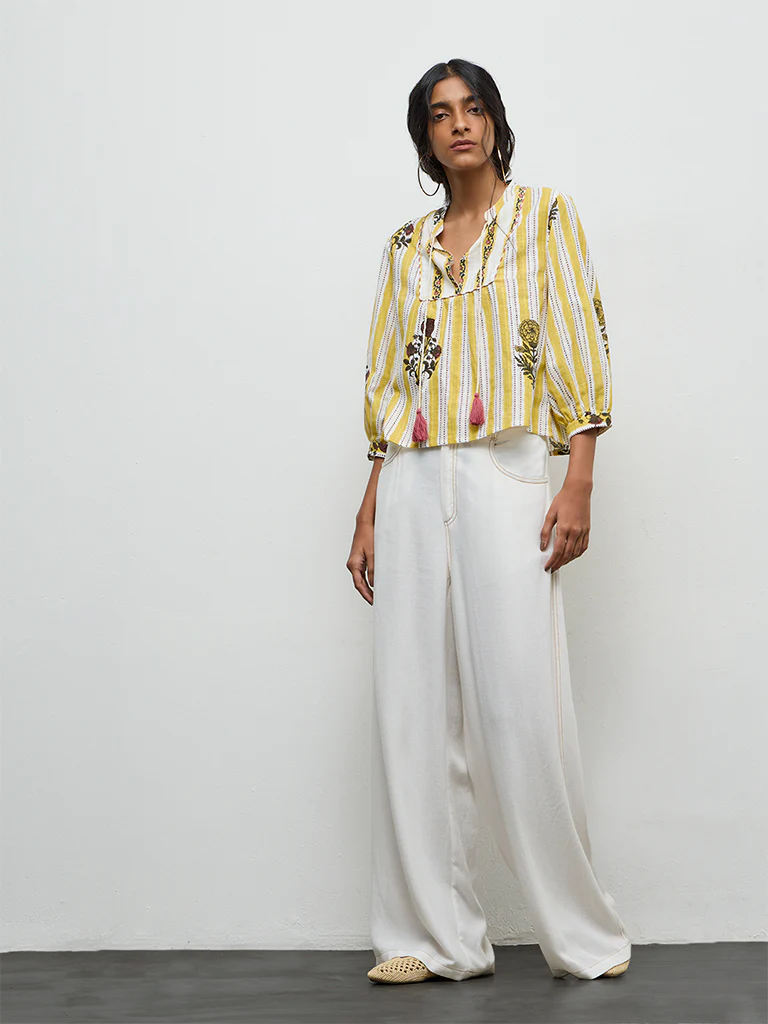 Bombay Paisley Yellow Printed Cotton Blouse