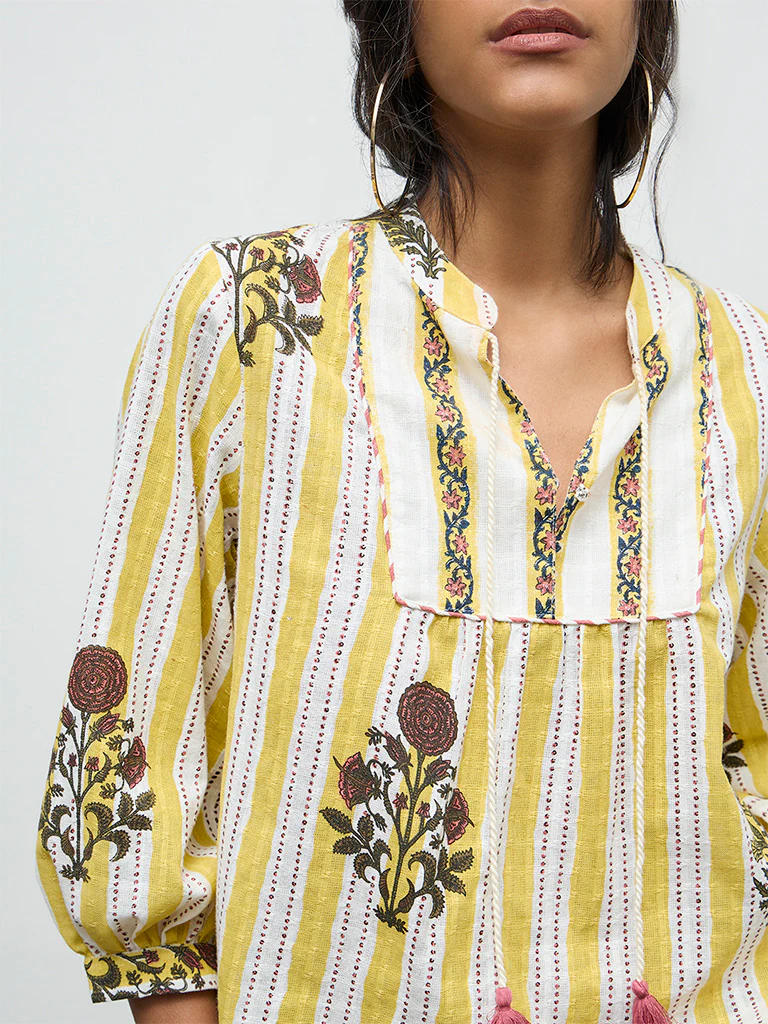 Bombay Paisley Yellow Printed Cotton Blouse - Image 3