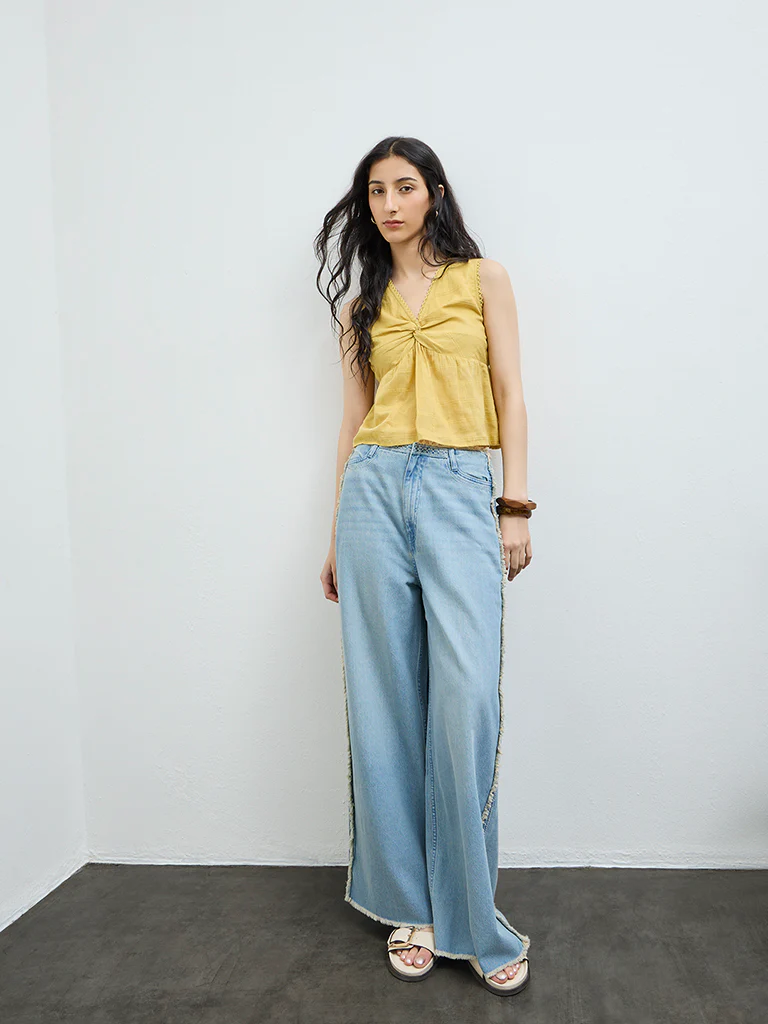 Bombay Paisley Yellow Ruched Cotton Top - Image 2