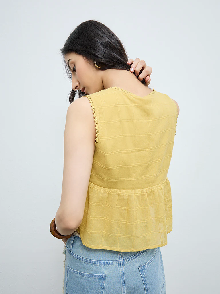 Bombay Paisley Yellow Ruched Cotton Top - Image 4