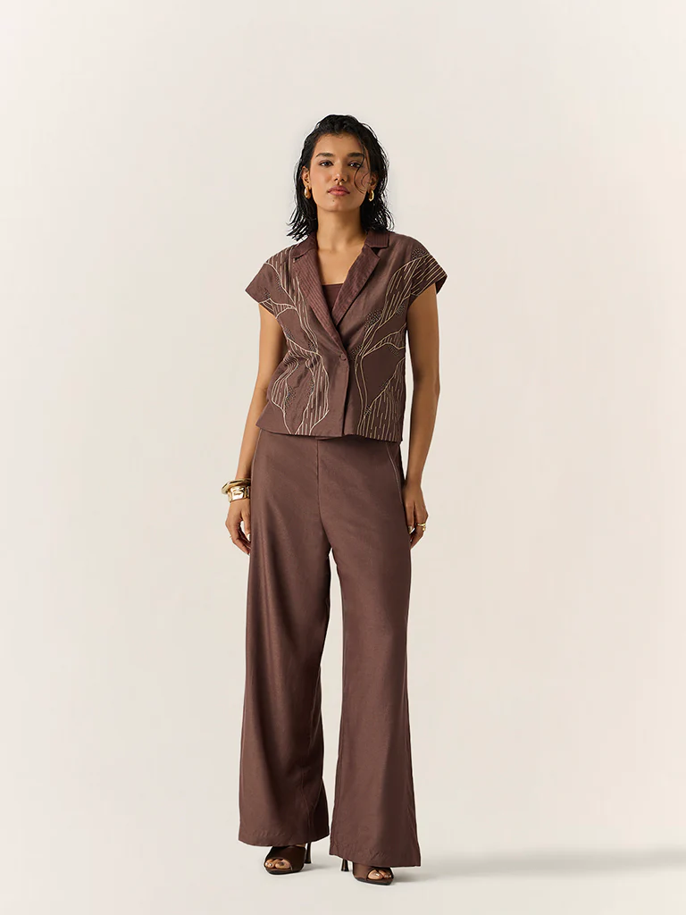 Co-ord Set with embroidery β Brown - Image 2