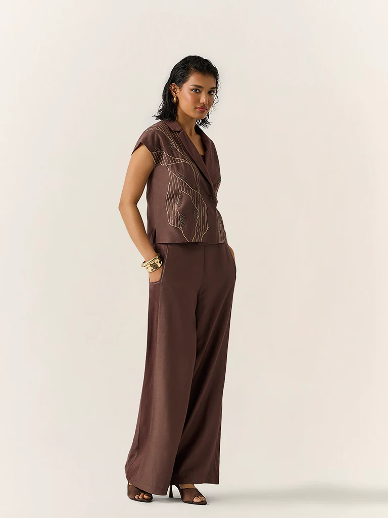 Co-ord Set with embroidery β Brown - Image 3