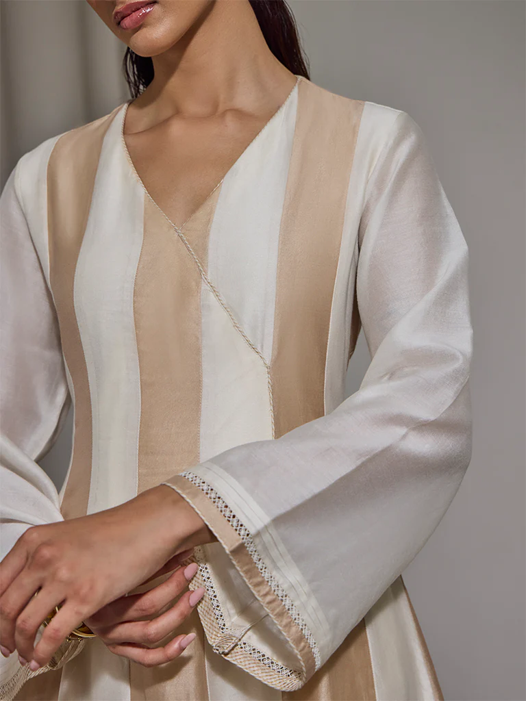 Colour-Block Kurta β Ivory - Image 3