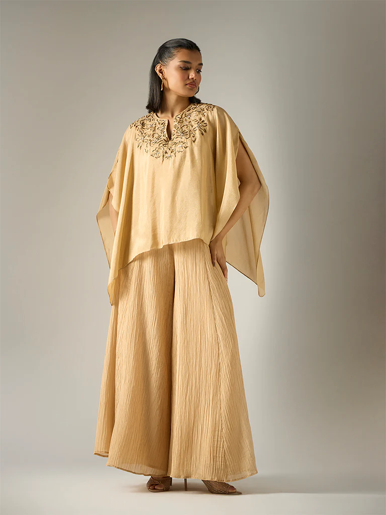Crushed Tissue Palazzos – Gold - Image 2