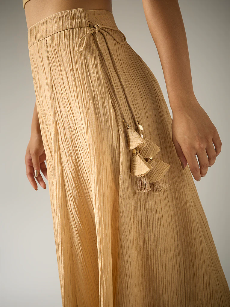 Crushed Tissue Palazzos – Gold - Image 3