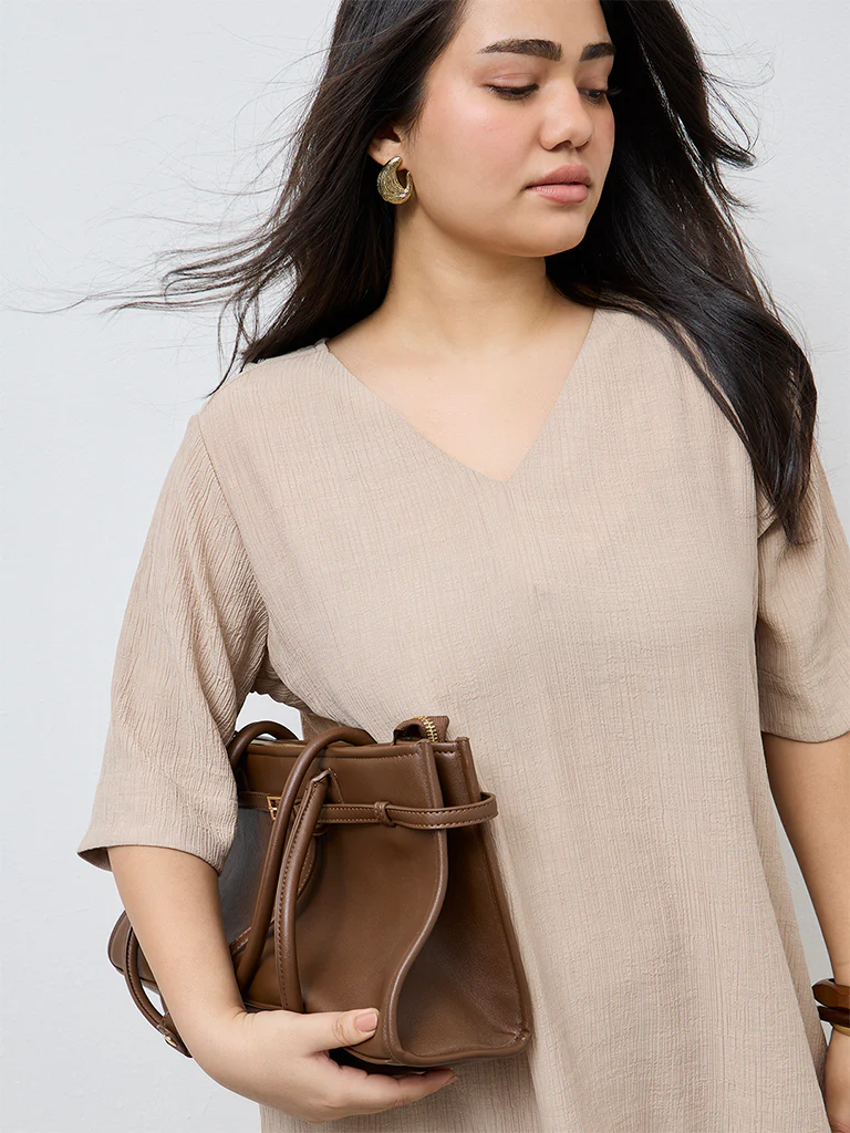 Diza Beige Textured High-Low Tunic - Image 3
