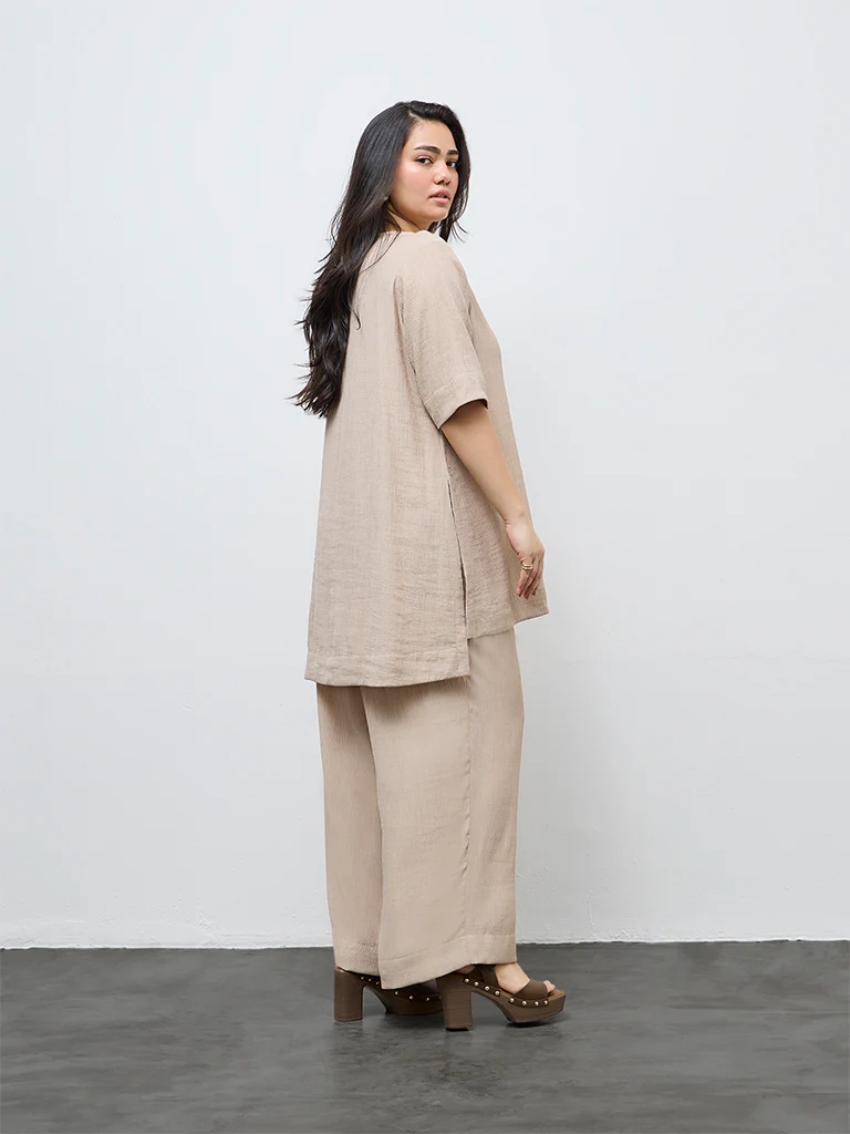 Diza Beige Textured High-Low Tunic - Image 4