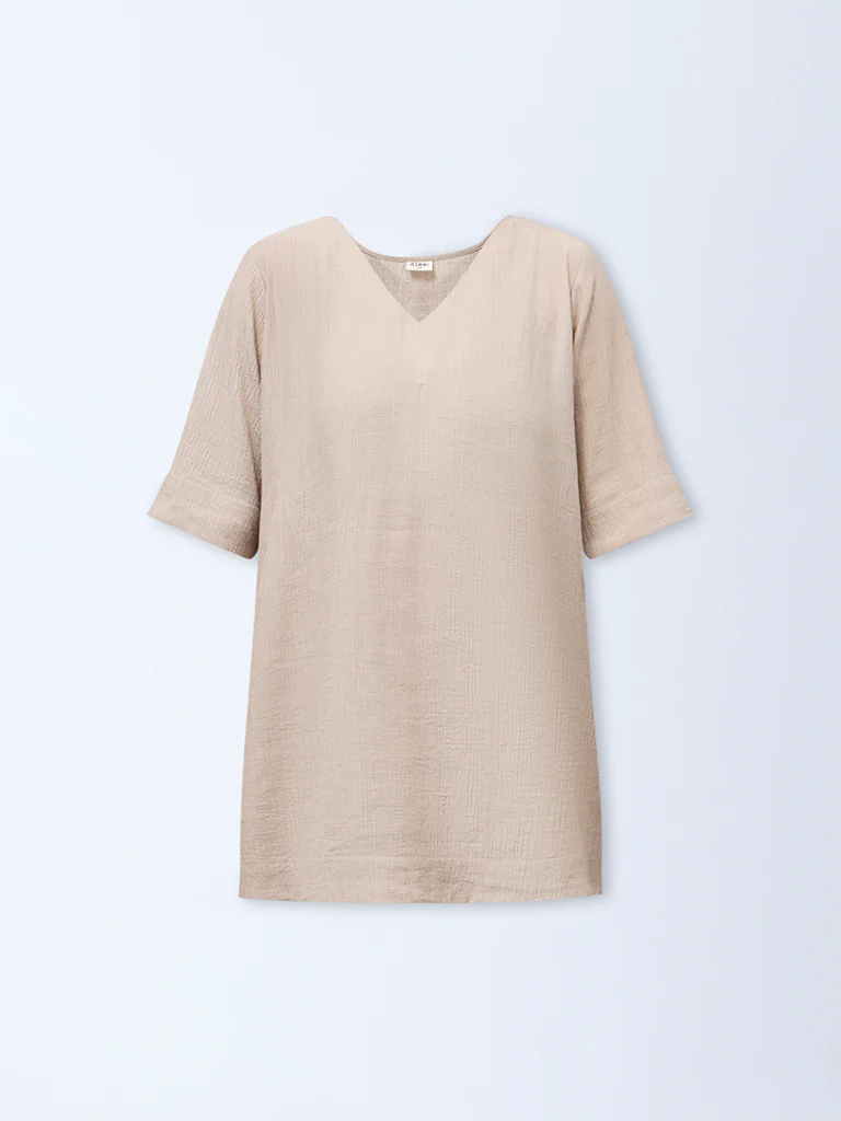 Diza Beige Textured High-Low Tunic - Image 5