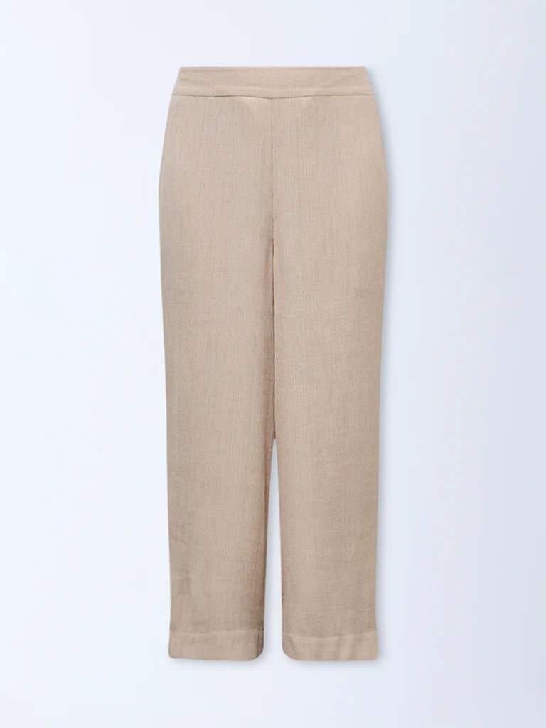 Diza Beige Textured Pants - Image 5