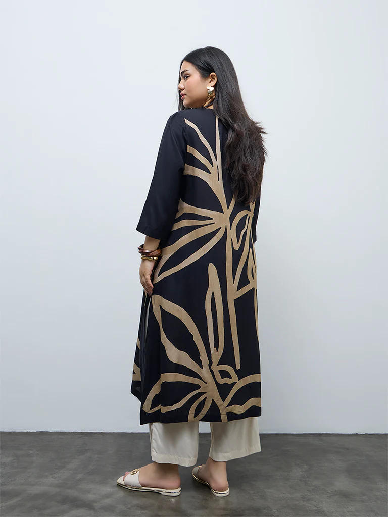 Diza Black Abstract Printed A-Line Kurta - Image 4