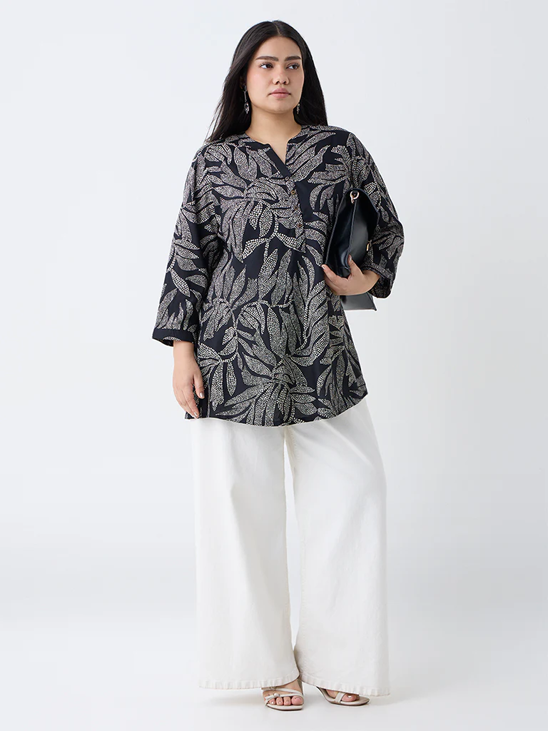 Diza Black Bandhani Leaf Design Tunic - Image 2