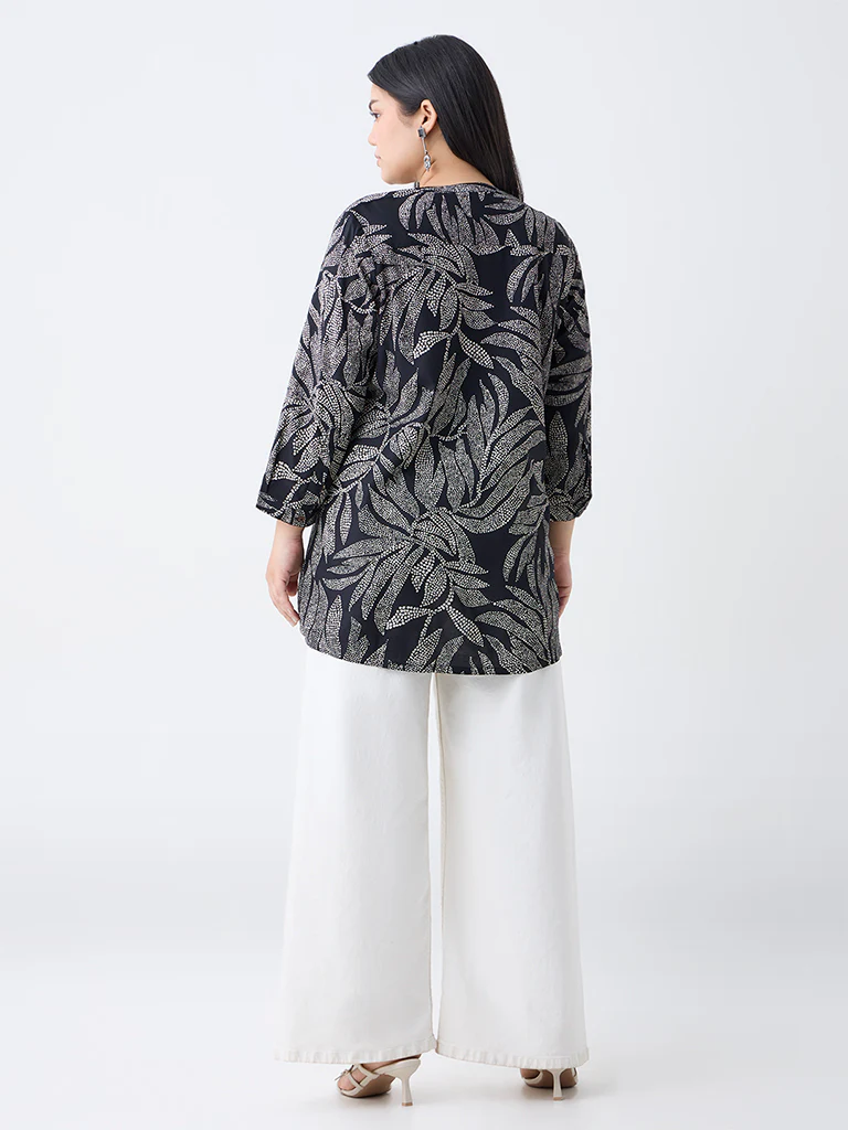 Diza Black Bandhani Leaf Design Tunic - Image 4