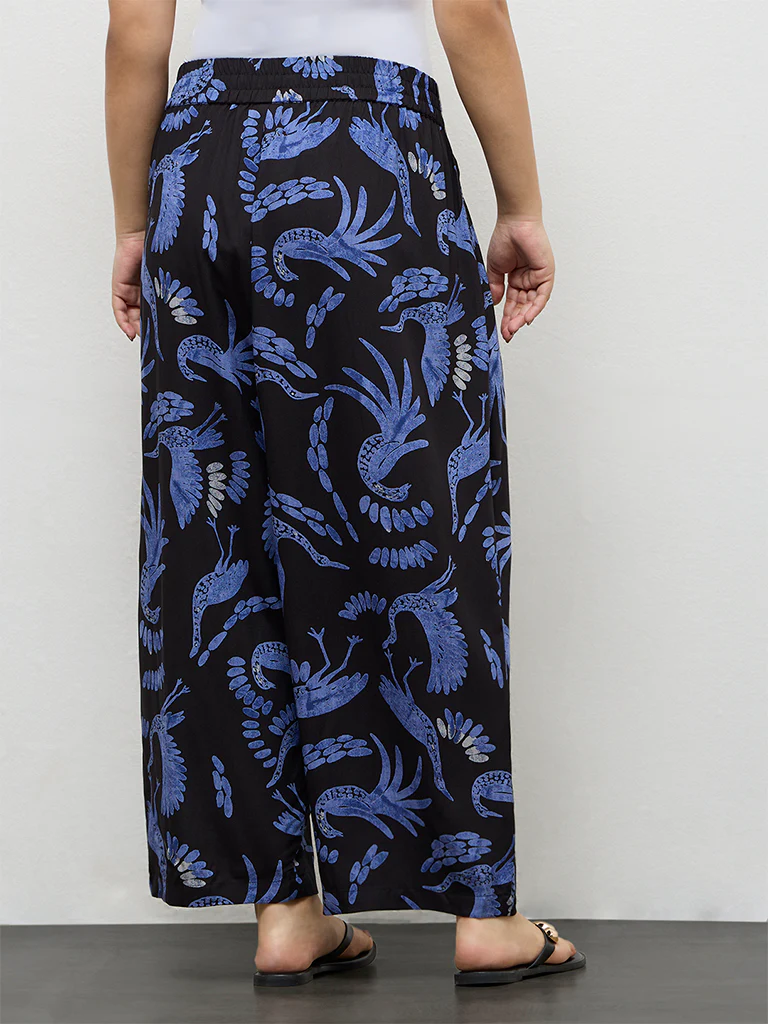 Diza Black Bird Pattern Palazzos - Image 4