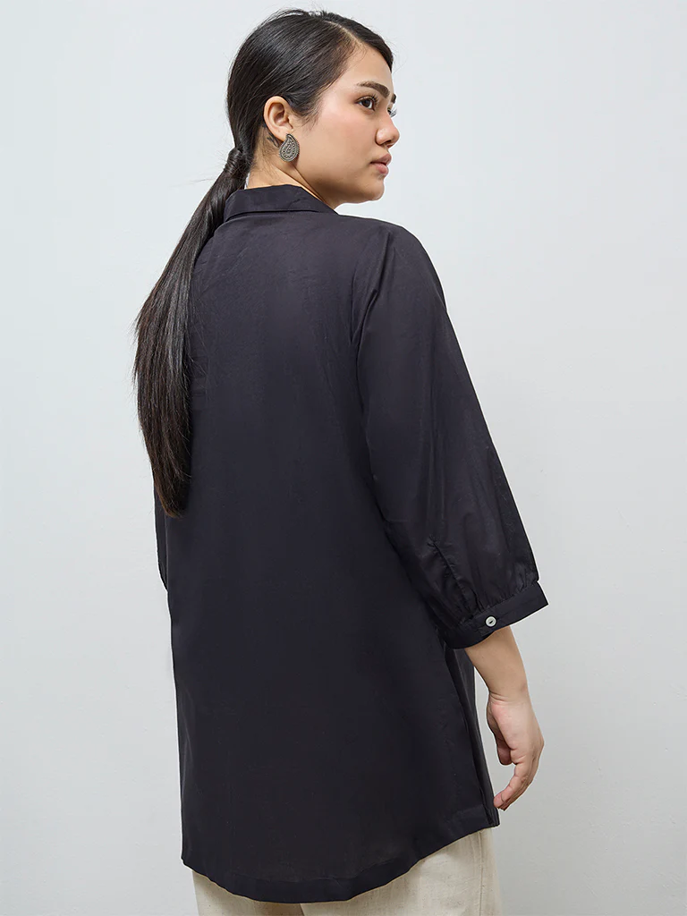 Diza Black Botanical Embroidered Cotton Tunic - Image 4