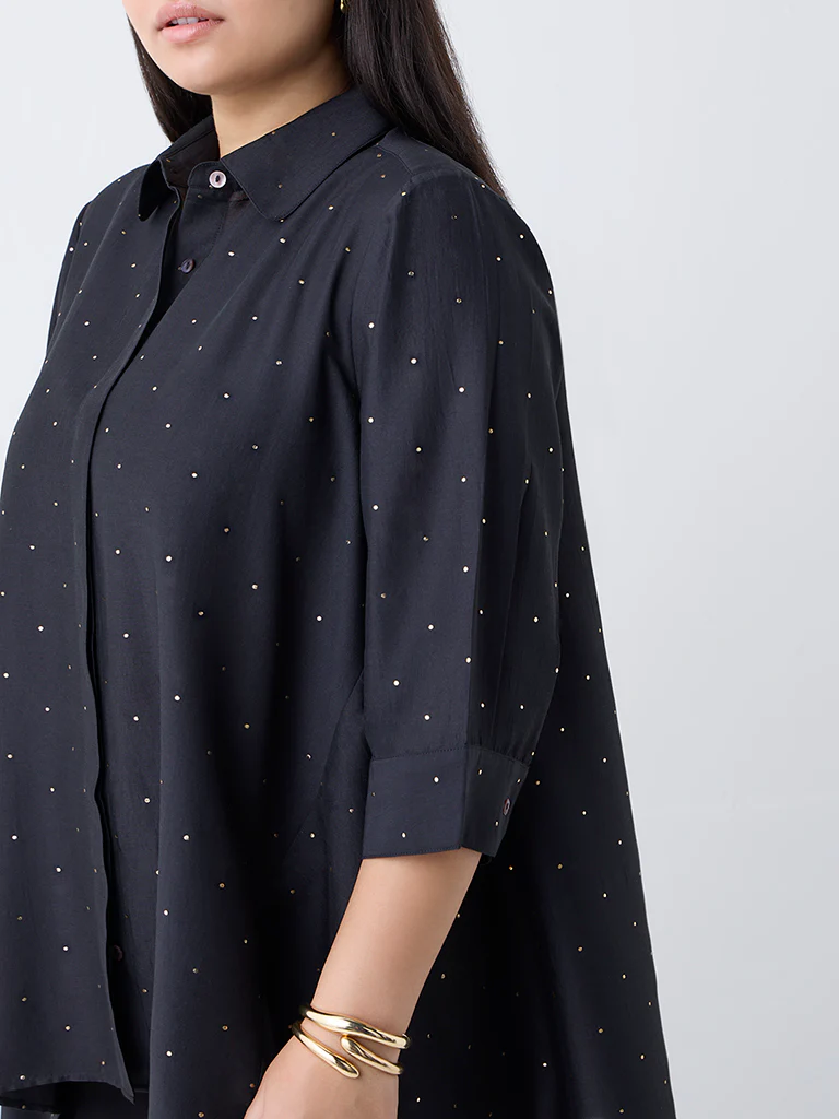 Diza Black Embellished Asymmetric Tunic - Image 3