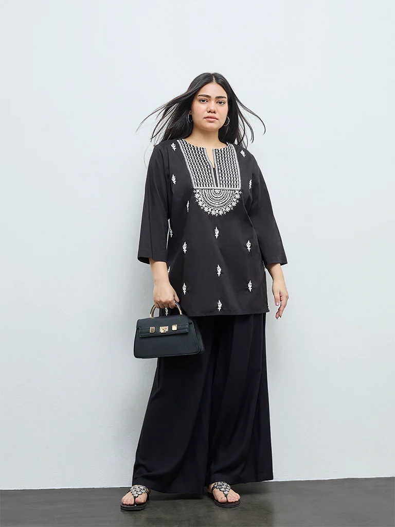 Diza Black Embroidered Cotton Tunic