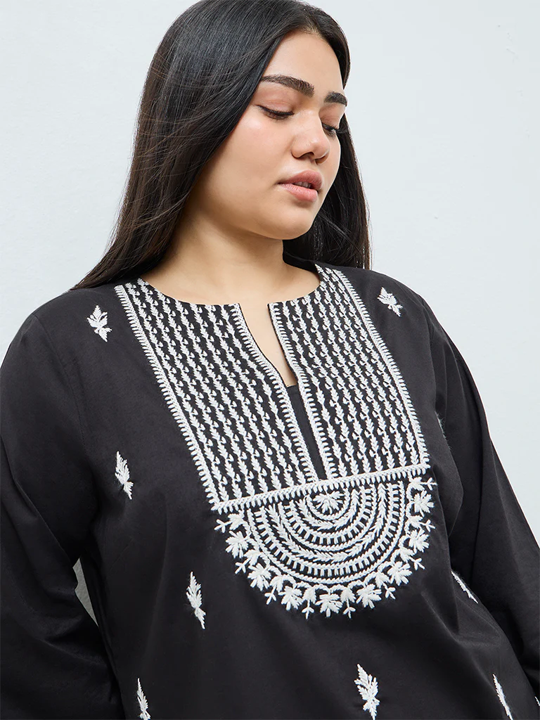 Diza Black Embroidered Cotton Tunic - Image 3