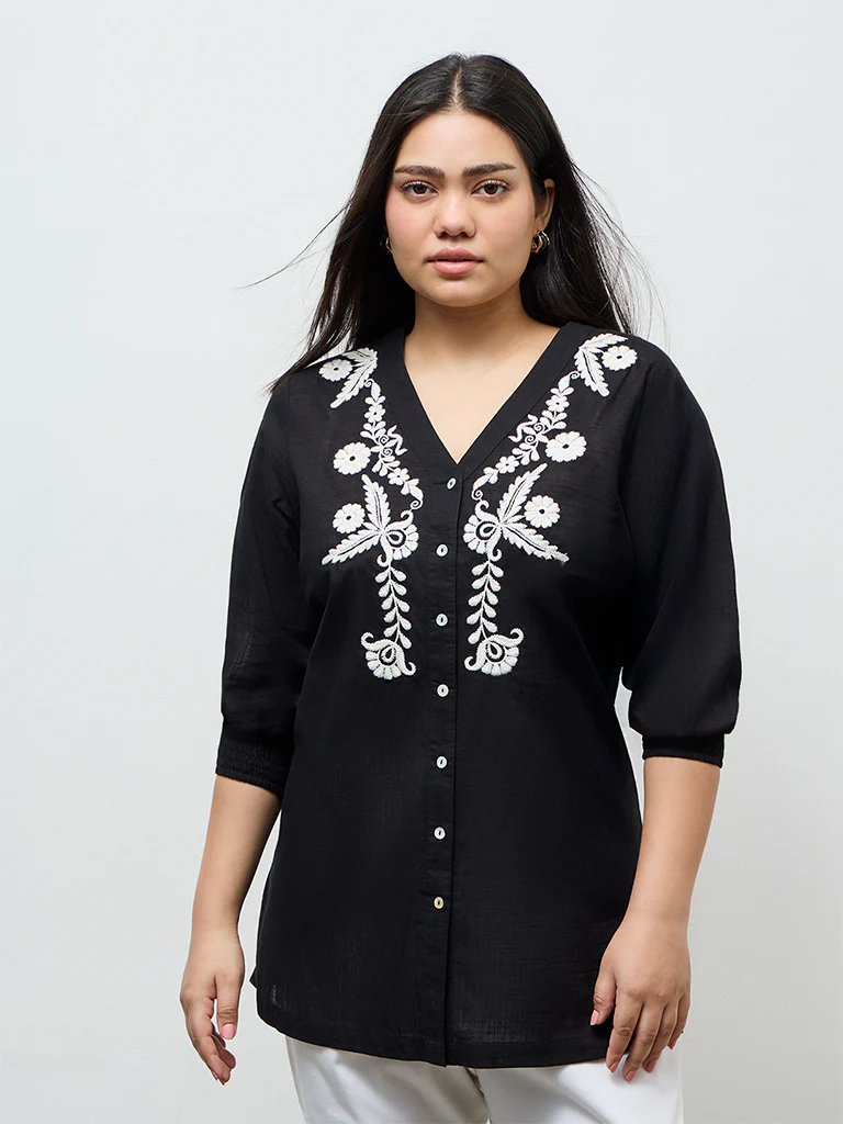 Diza Black Embroidered Cotton Tunic
