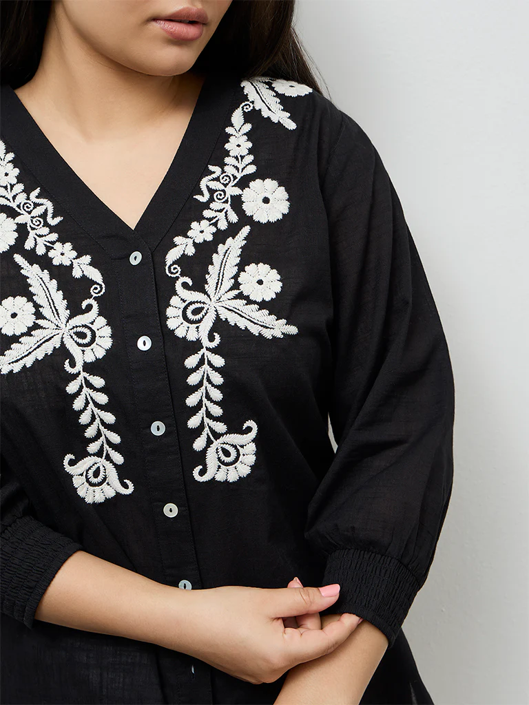 Diza Black Embroidered Cotton Tunic - Image 3