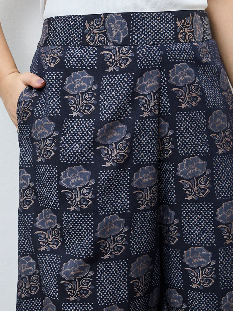 Diza Black Floral Design Ethnic Pants - Image 3