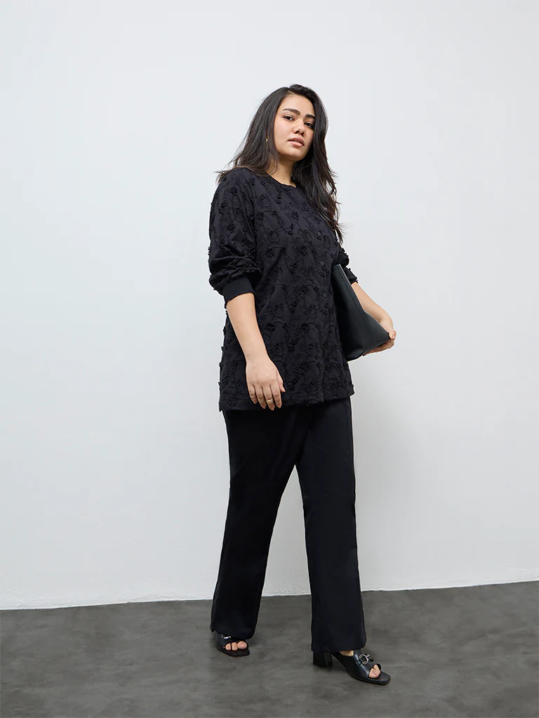 Diza Black Floral Embroidered Cotton Tunic - Image 2