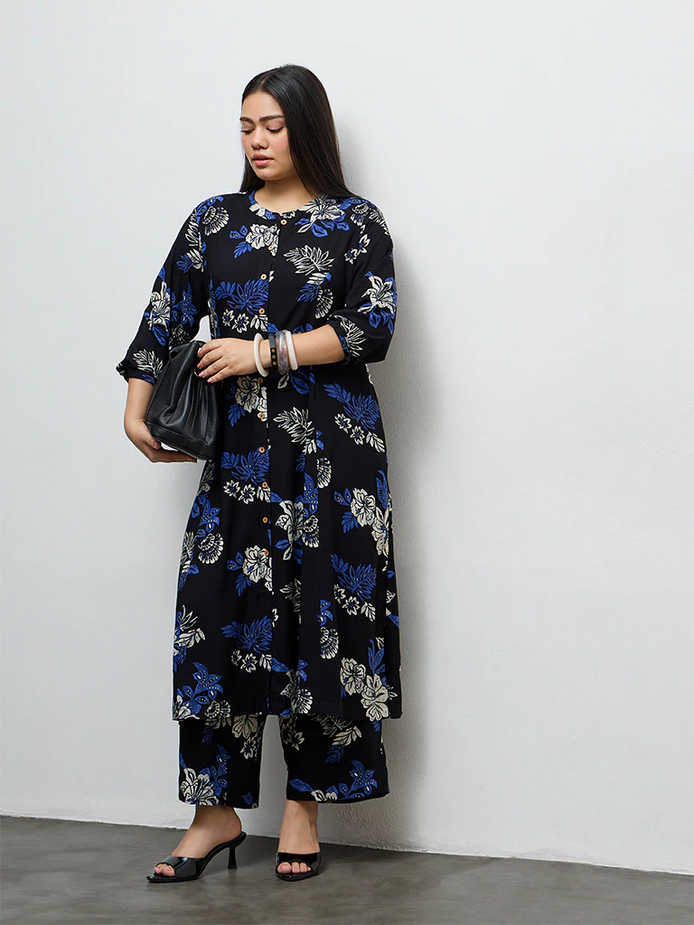 Diza Black Floral Printed Ethnic Pants - Image 2