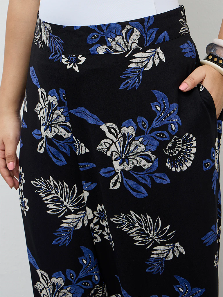 Diza Black Floral Printed Ethnic Pants - Image 3