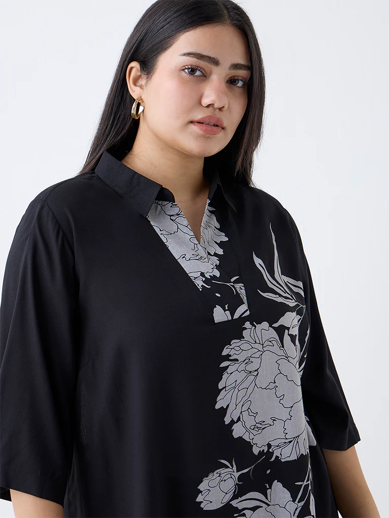 Diza Black Floral Printed Tunic - Image 3