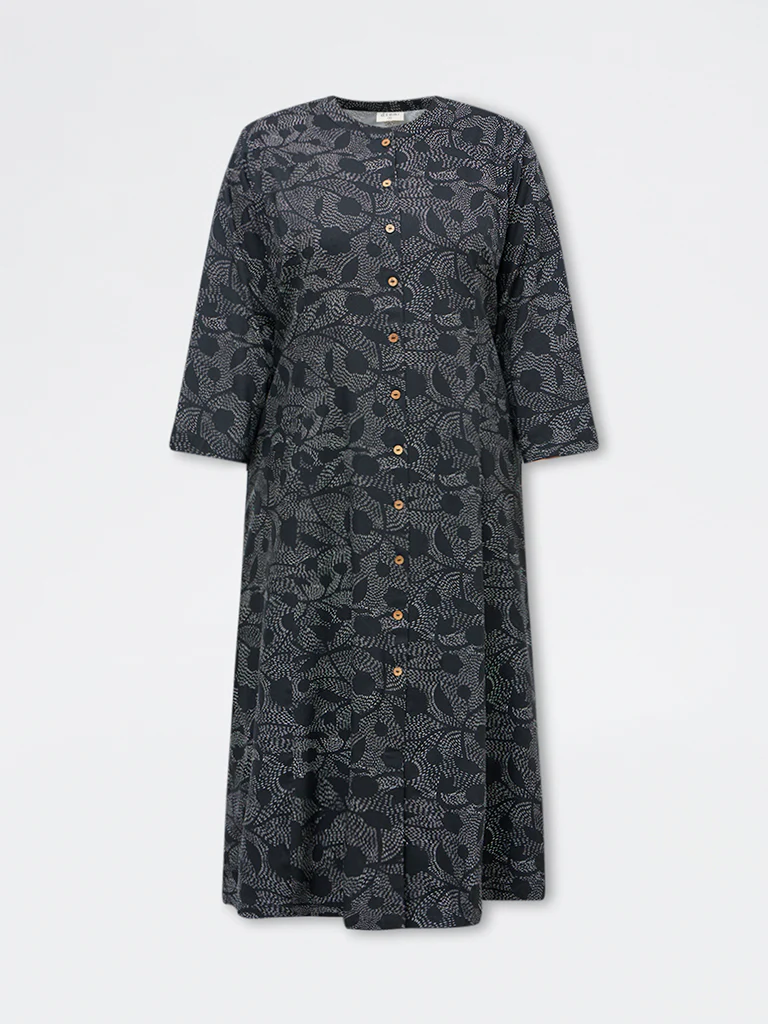 Diza Black Foliage Design A-Line Kurta - Image 5