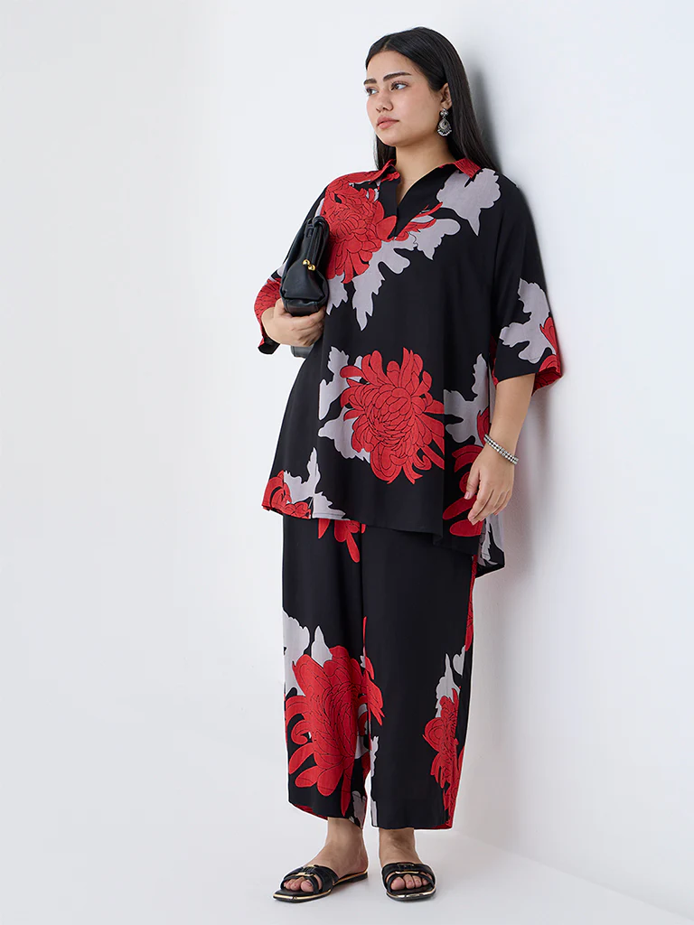 Diza Black Foliage Design Ethnic Pants - Image 2