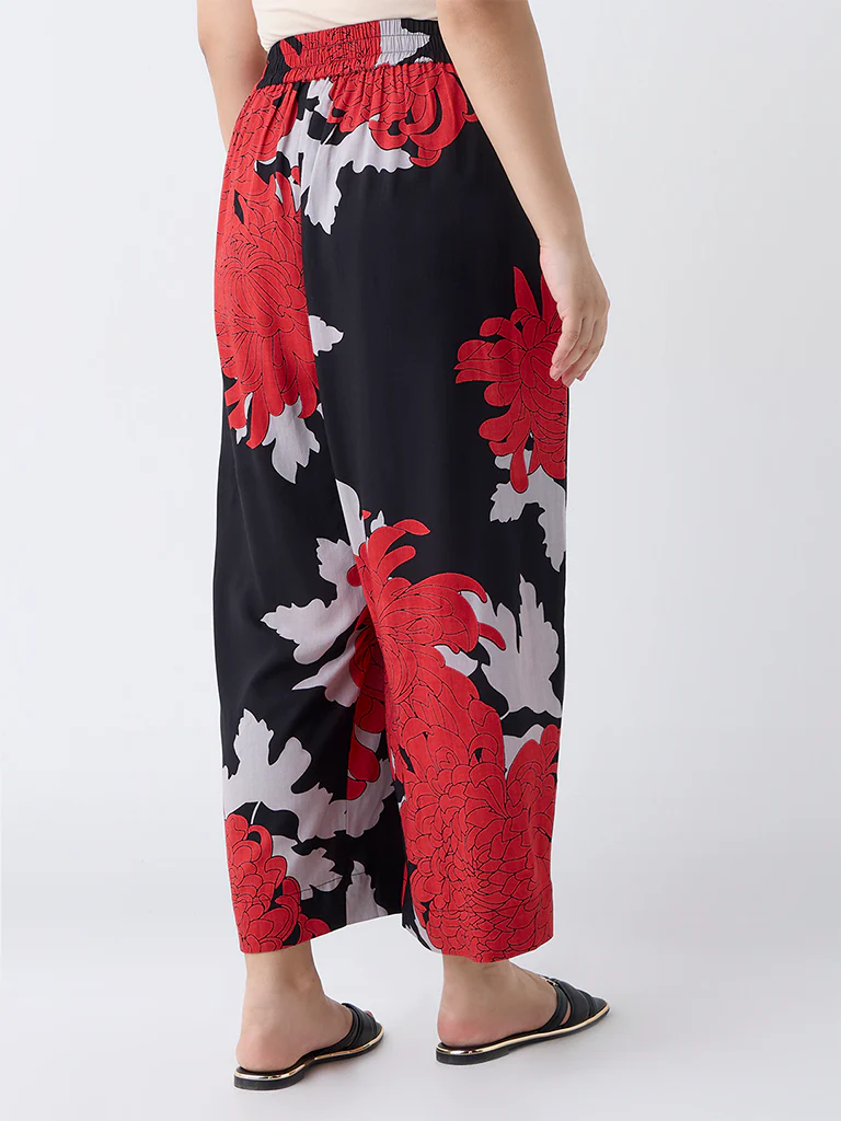 Diza Black Foliage Design Ethnic Pants - Image 4