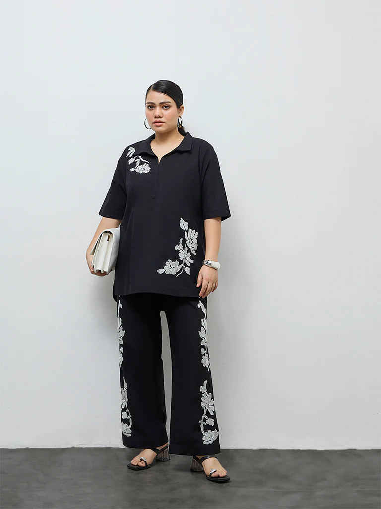Diza Black Foliage Embroidered Tunic - Image 2