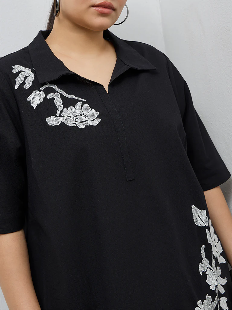 Diza Black Foliage Embroidered Tunic - Image 3
