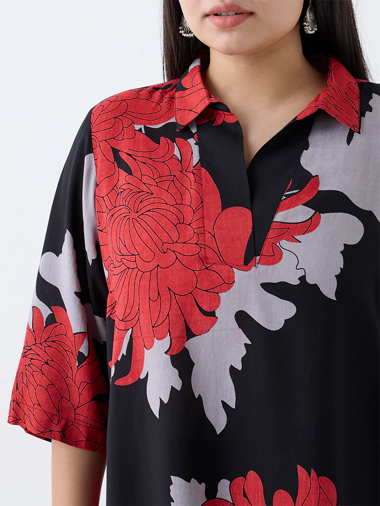 Diza Black Foliage Pattern Tunic - Image 3