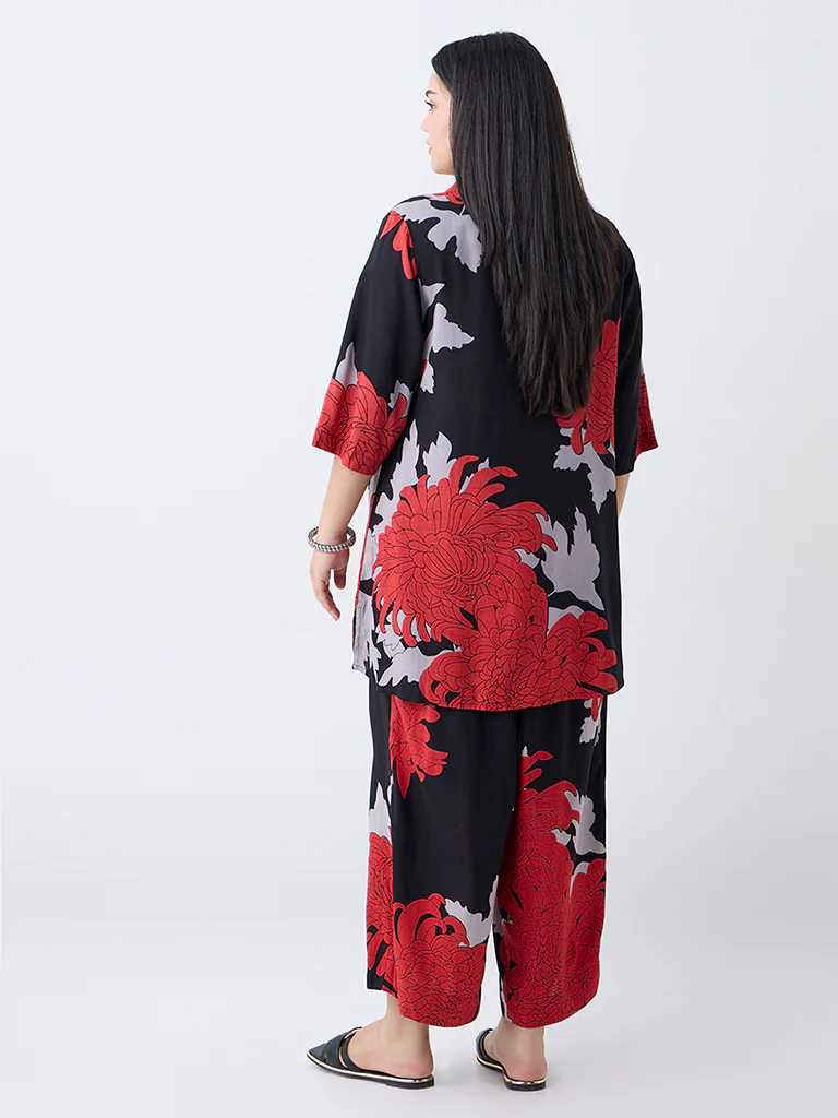 Diza Black Foliage Pattern Tunic - Image 4