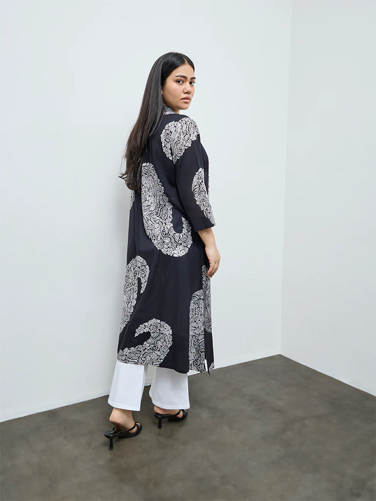 Diza Black Paisley Design A-Line Kurta - Image 4