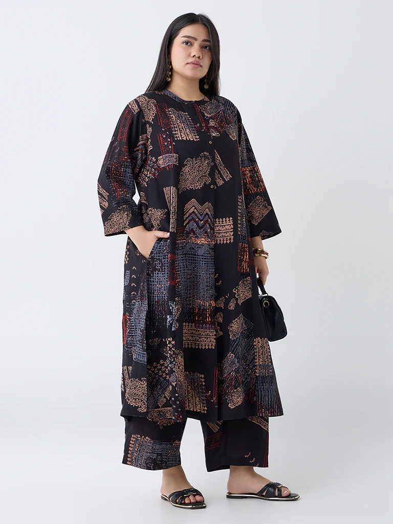 Diza Black Printed A-Line Kurta - Image 2
