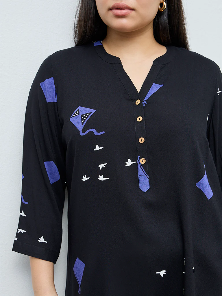 Diza Black Printed A-Line Tunic - Image 3