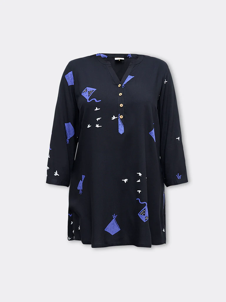 Diza Black Printed A-Line Tunic - Image 5