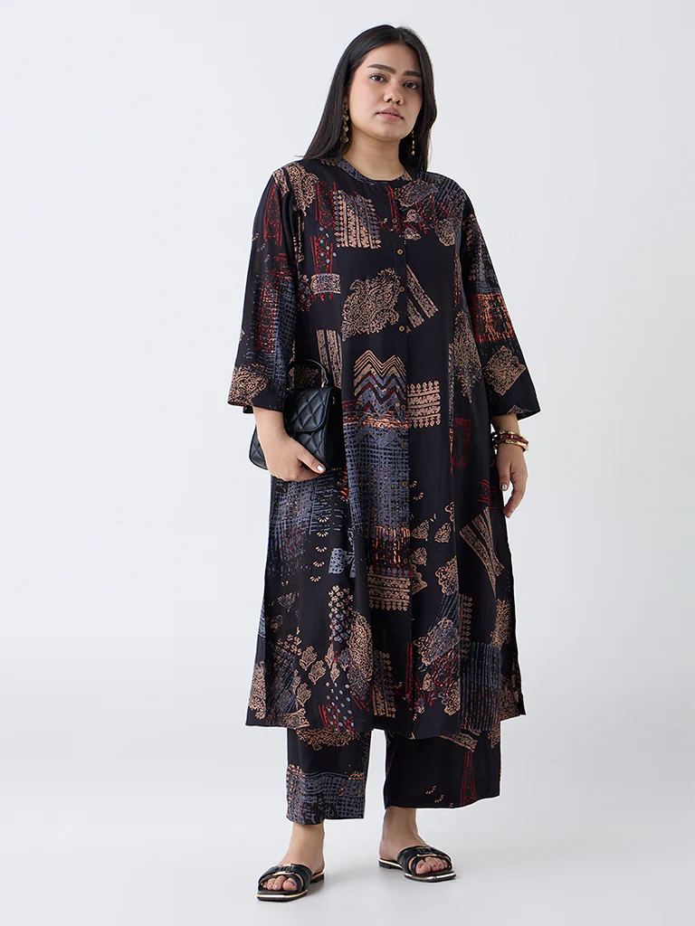 Diza Black Printed Ethnic Pants - Image 2